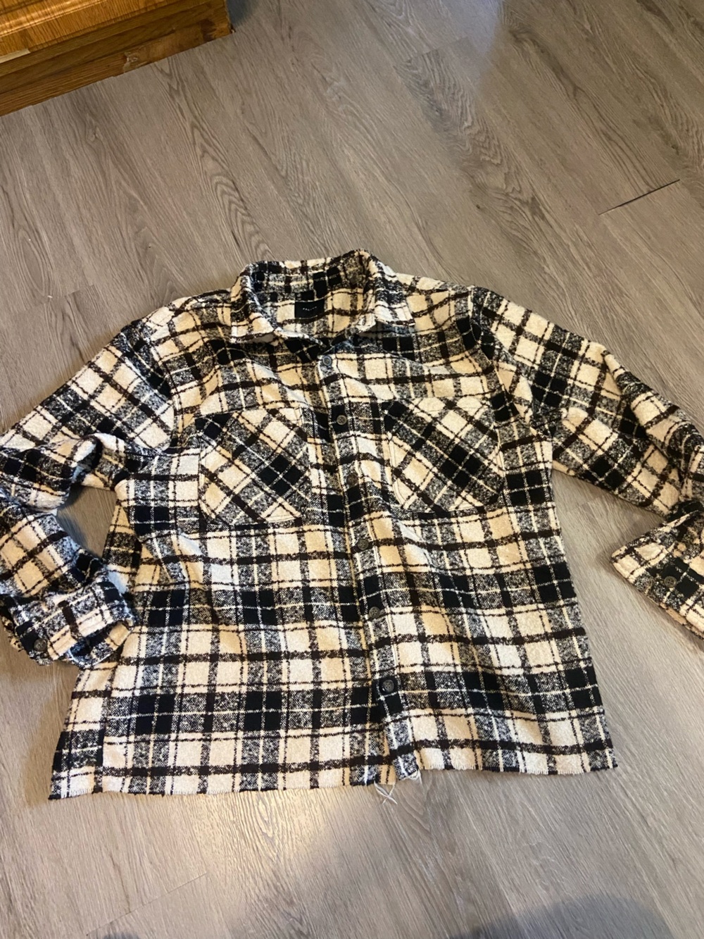 PacSun Black and Cream Plaid Textured Shacket